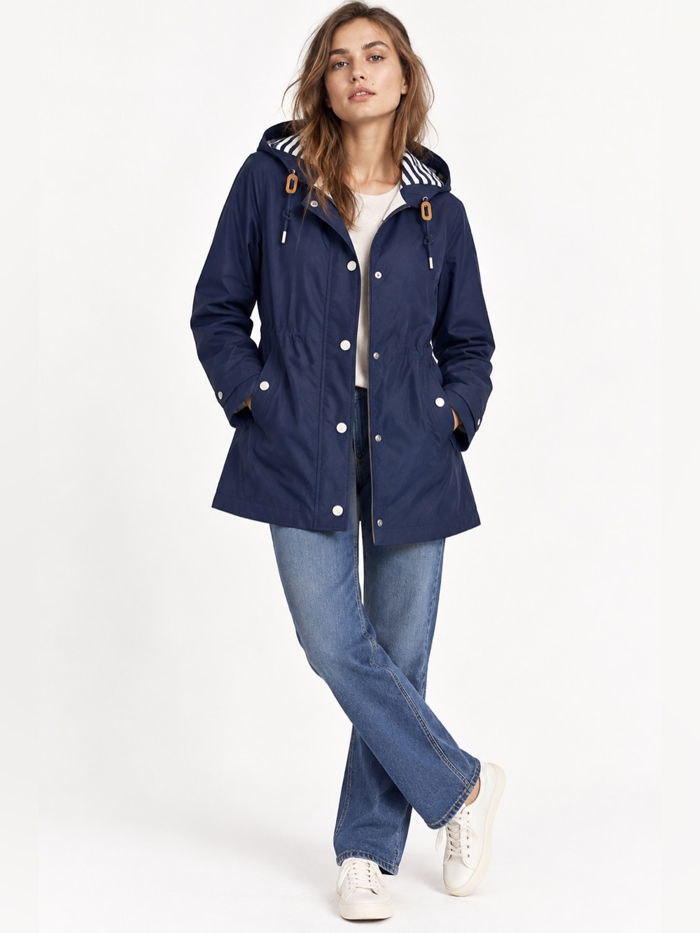 Ellos Women's Snap-Front Hooded Raincoat Navy Plus Size:26 NWT
